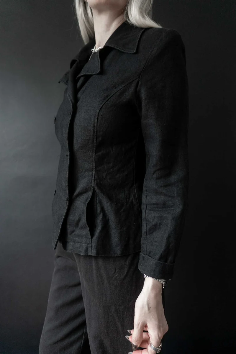 Vintage Leinen-Blazer, Schwarz, XS–M
