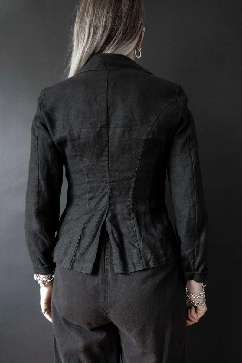 Vintage Leinen-Blazer, Schwarz, XS–M