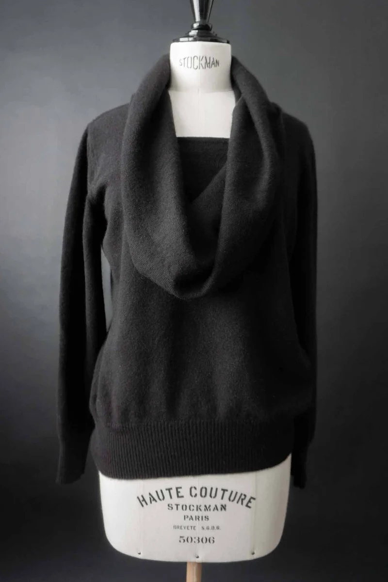 Vintage 90s Kaschmirpullover mit drapiertem Kragen, S–M