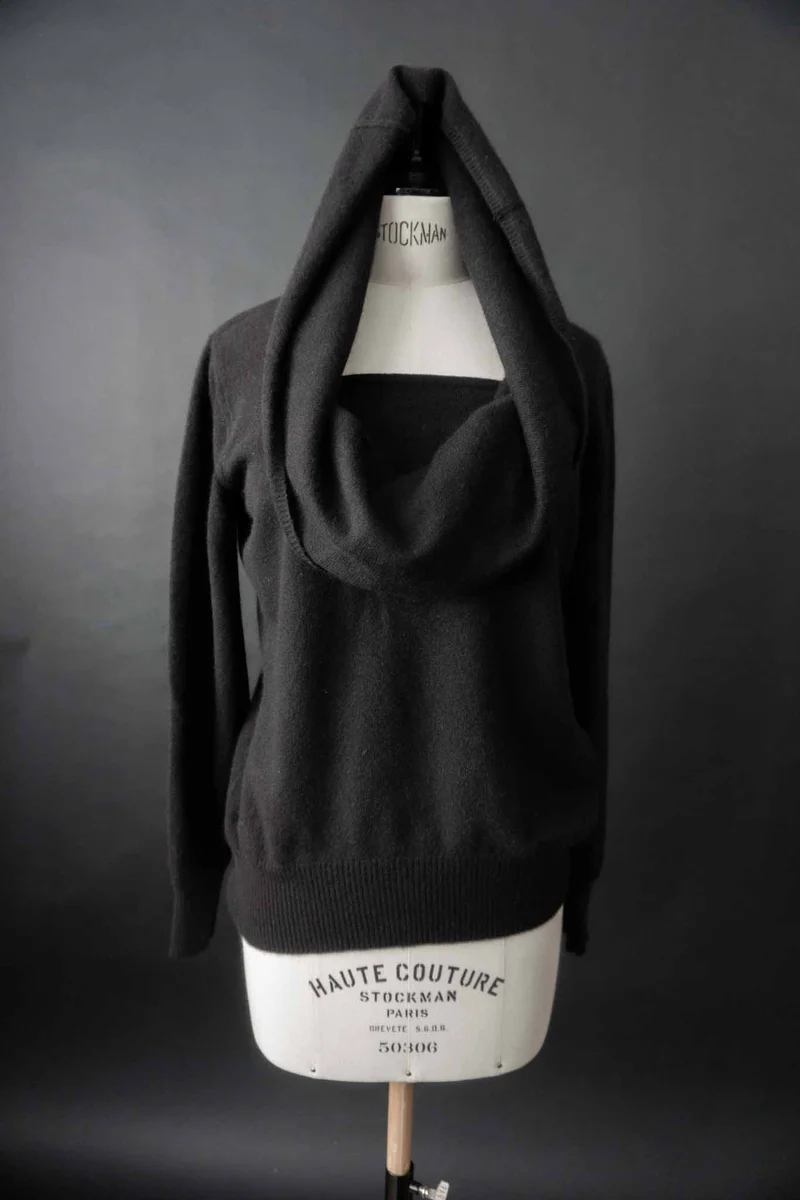 Vintage 90s Kaschmirpullover mit drapiertem Kragen, S–M