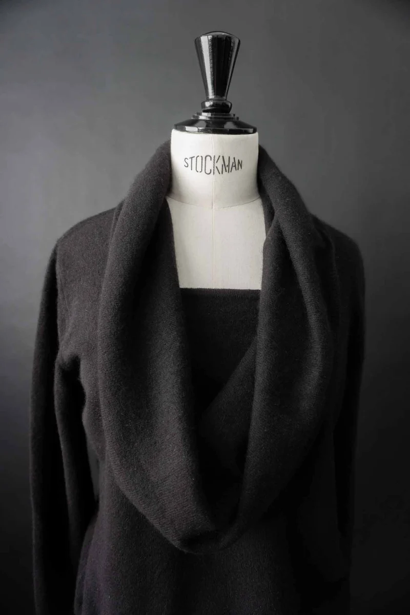 Vintage 90s Kaschmirpullover mit drapiertem Kragen, S–M