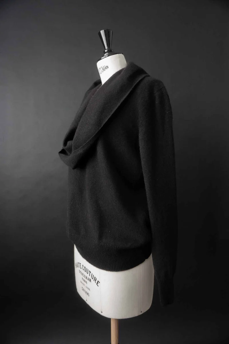 Vintage 90s Kaschmirpullover mit drapiertem Kragen, S–M