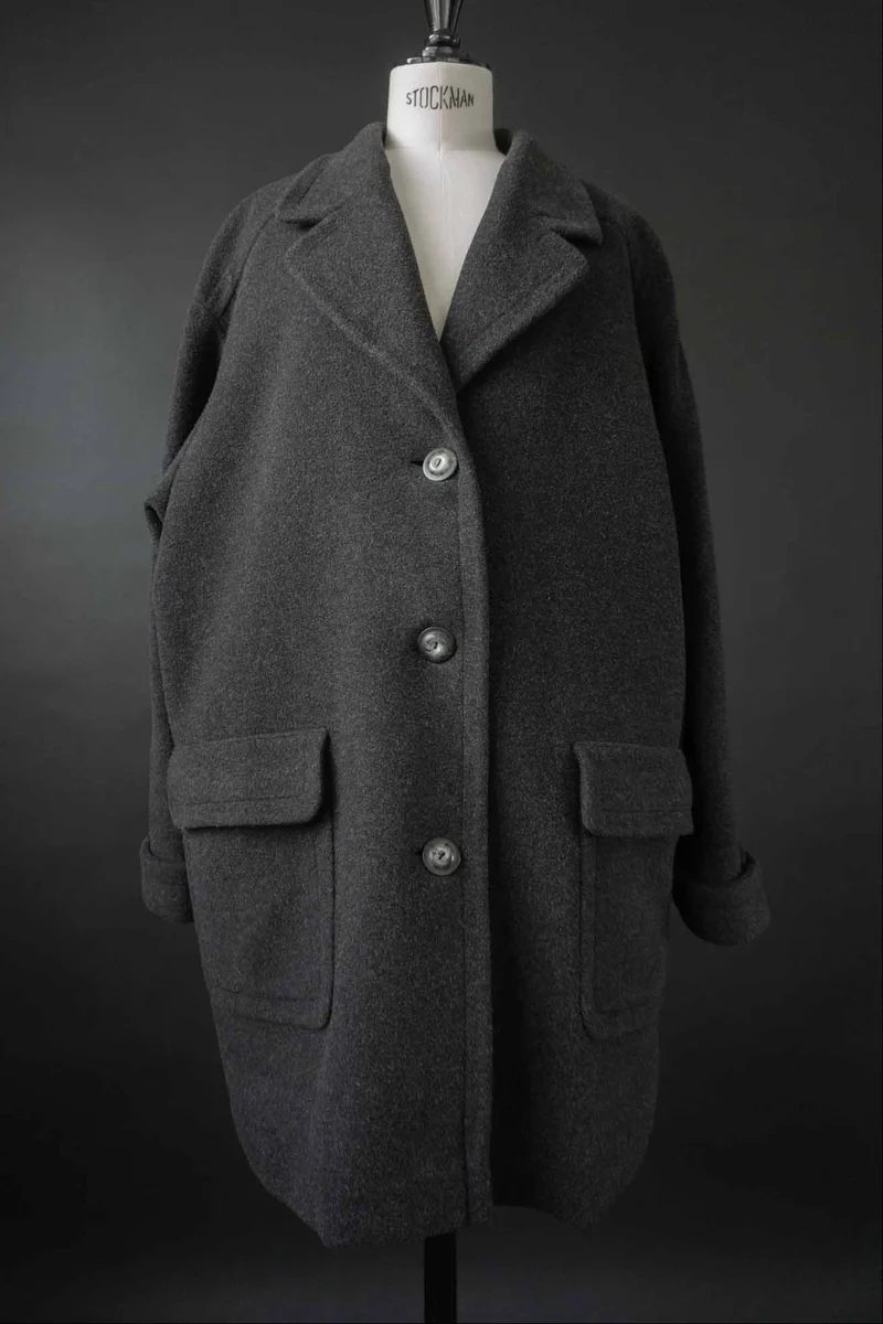 Vintage Oversize-Wollmantel – Dunkelgrau, Minimalistisch, M–L