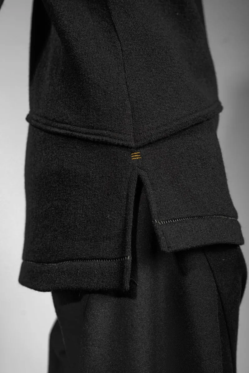 eigensinnig wien | Flaubert | Schwarzer Woll-Strickpullover mit ungewöhnlichem Schalkragen