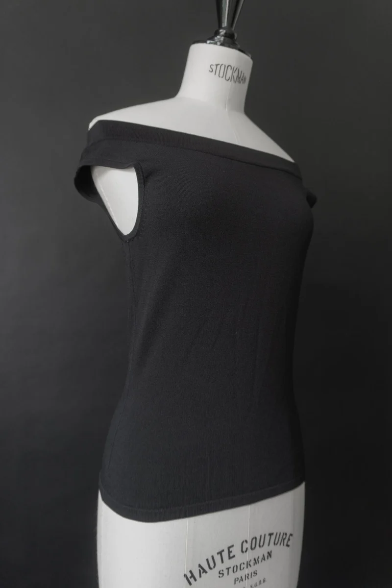 Vintage Top, Schwarz Strick Seide, M