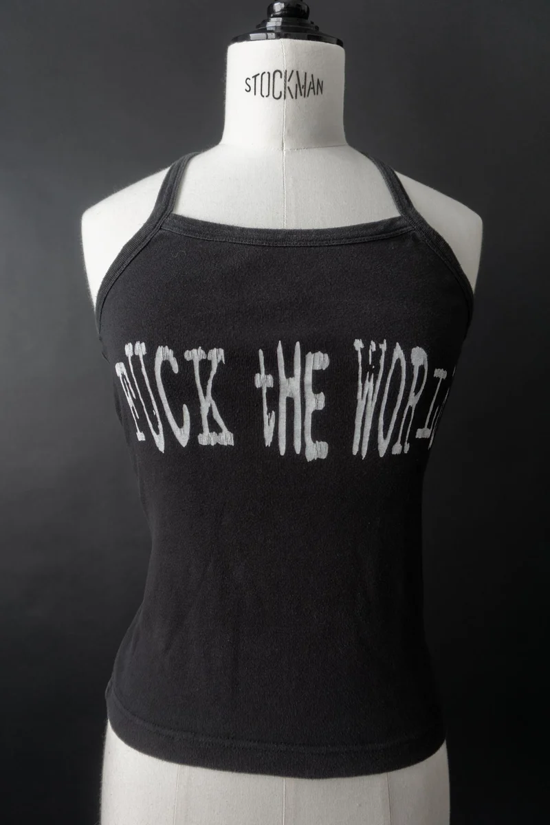 Vintage Tanktop, Schwarz Print Fuck the World, S–M