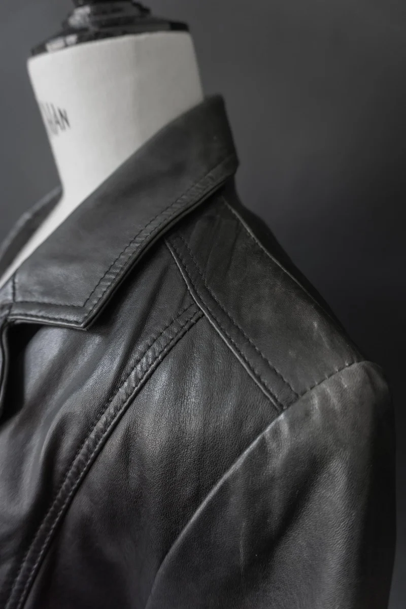 Vintage Cropped-Lederjacke, Schwarz Druckknöpfe, XS–M