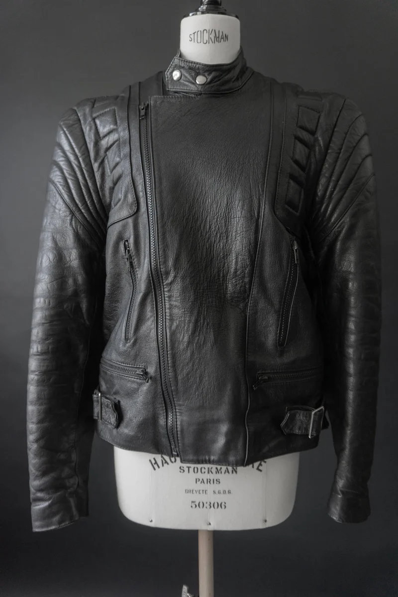 Vintage Biker-Lederjacke, Schwarz Protektoren, M–L