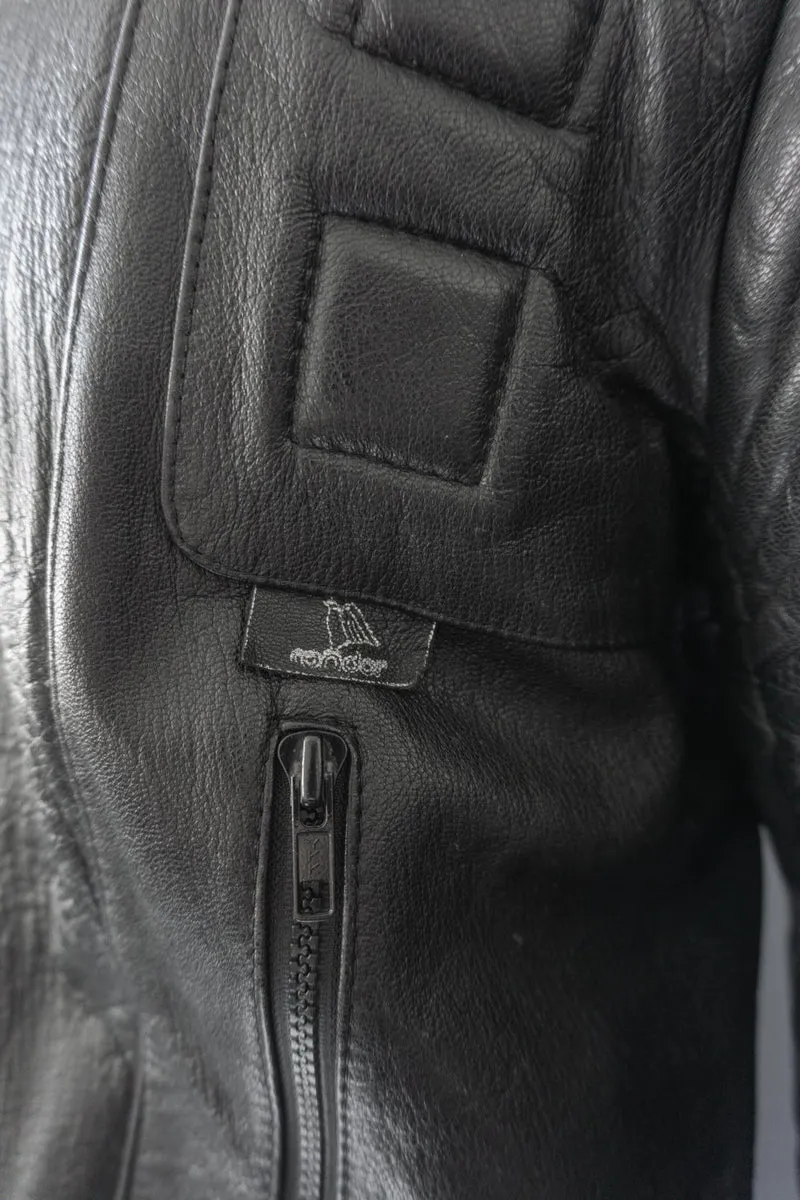 Vintage Biker-Lederjacke, Schwarz Protektoren, M–L