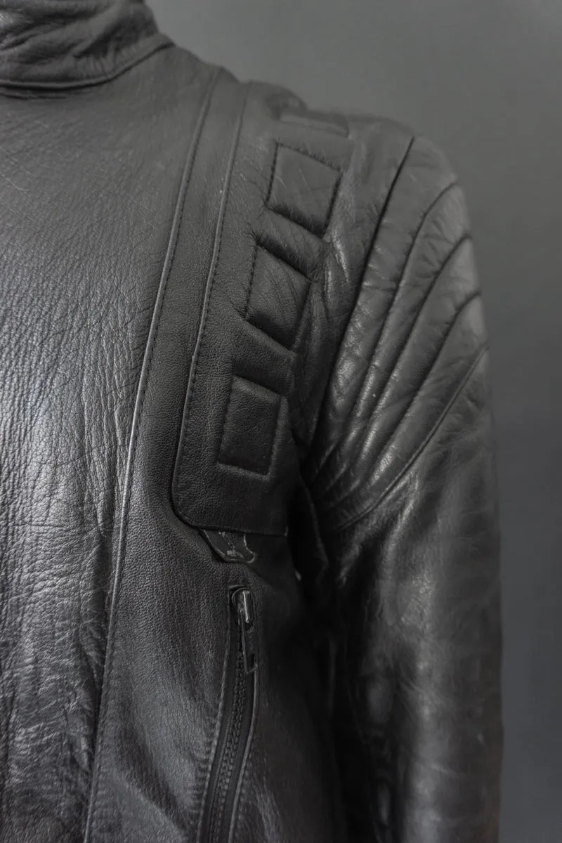 Vintage Biker-Lederjacke, Schwarz Protektoren, M–L