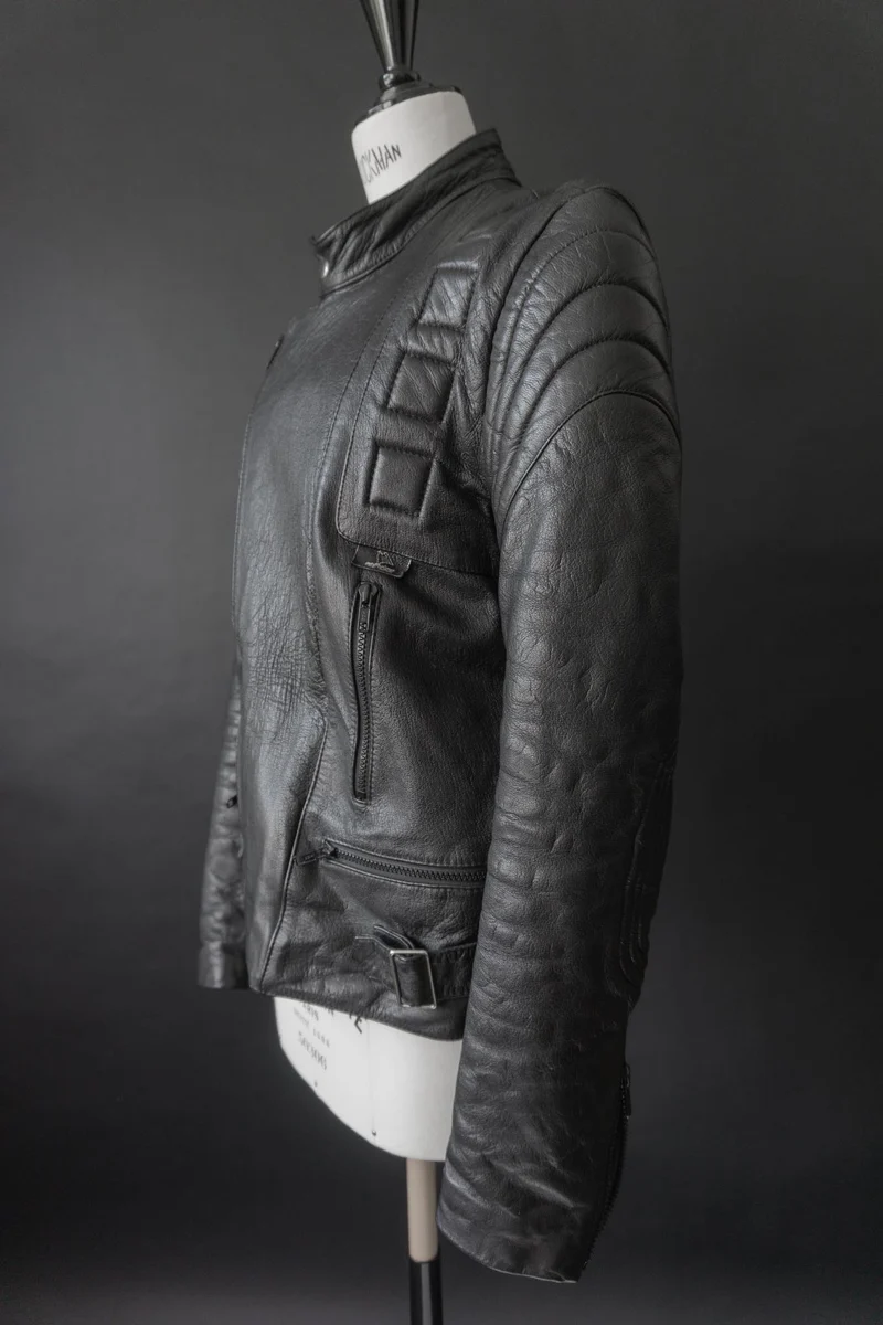 Vintage Biker-Lederjacke, Schwarz Protektoren, M–L