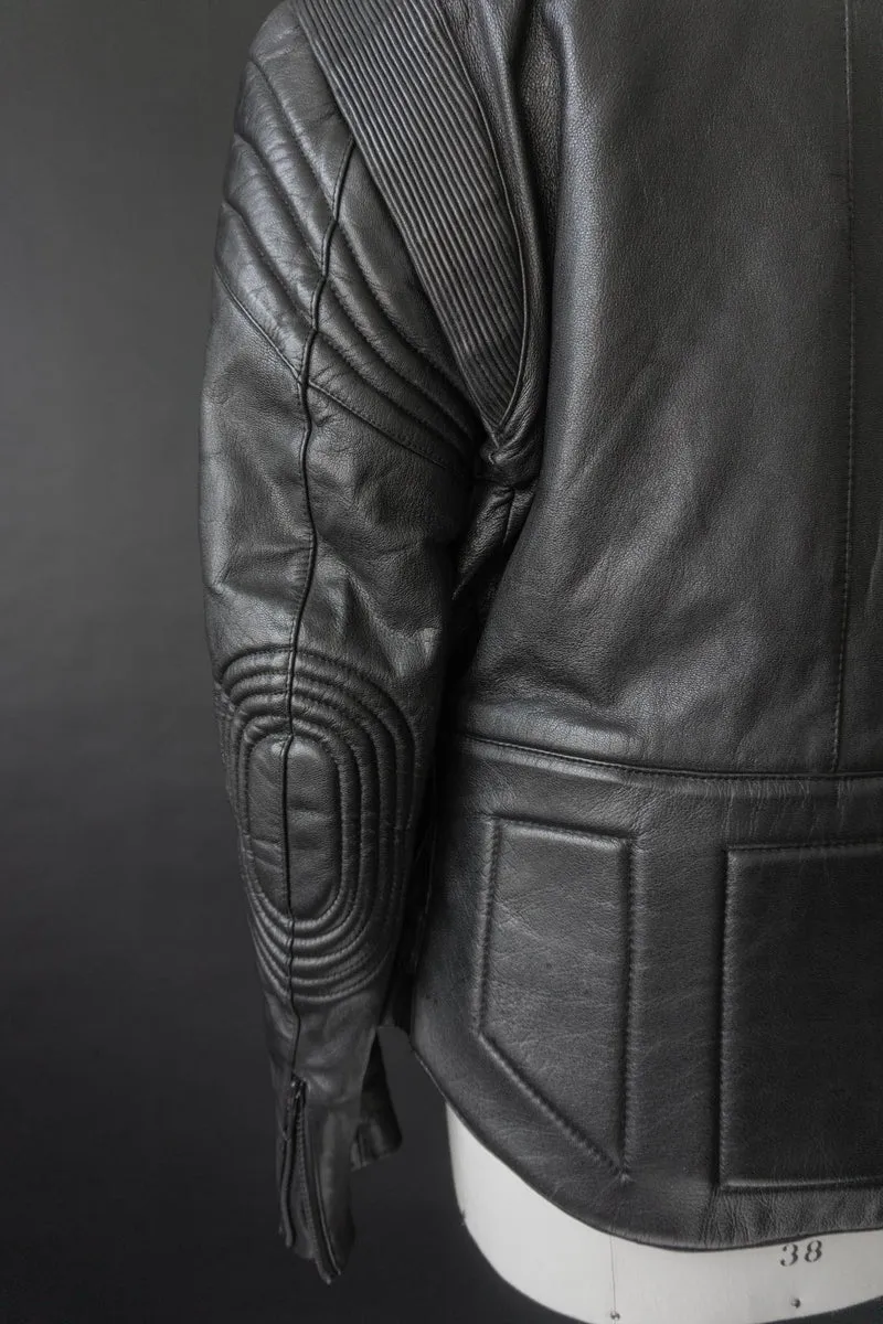 Vintage Biker-Lederjacke, Schwarz Protektoren, M–L