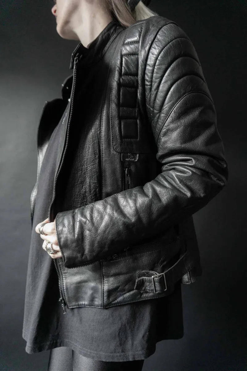 Vintage Biker-Lederjacke, Schwarz Protektoren, M–L