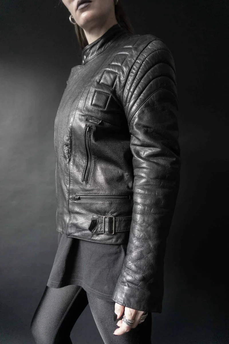 Vintage Biker-Lederjacke, Schwarz Protektoren, M–L