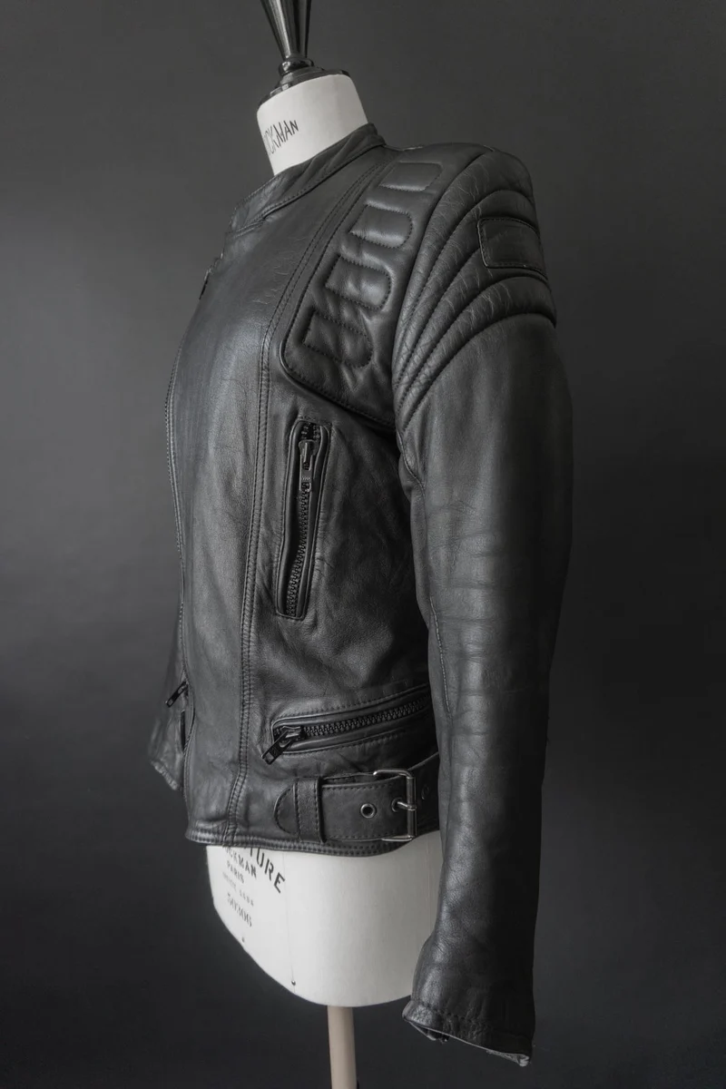 Vintage Biker-Lederjacke, Schwarz Protektoren, S–M