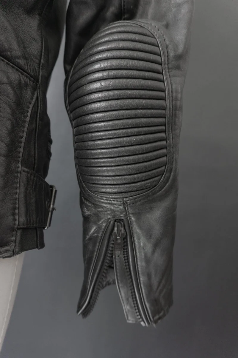 Vintage Biker-Lederjacke, Schwarz Protektoren, S–M