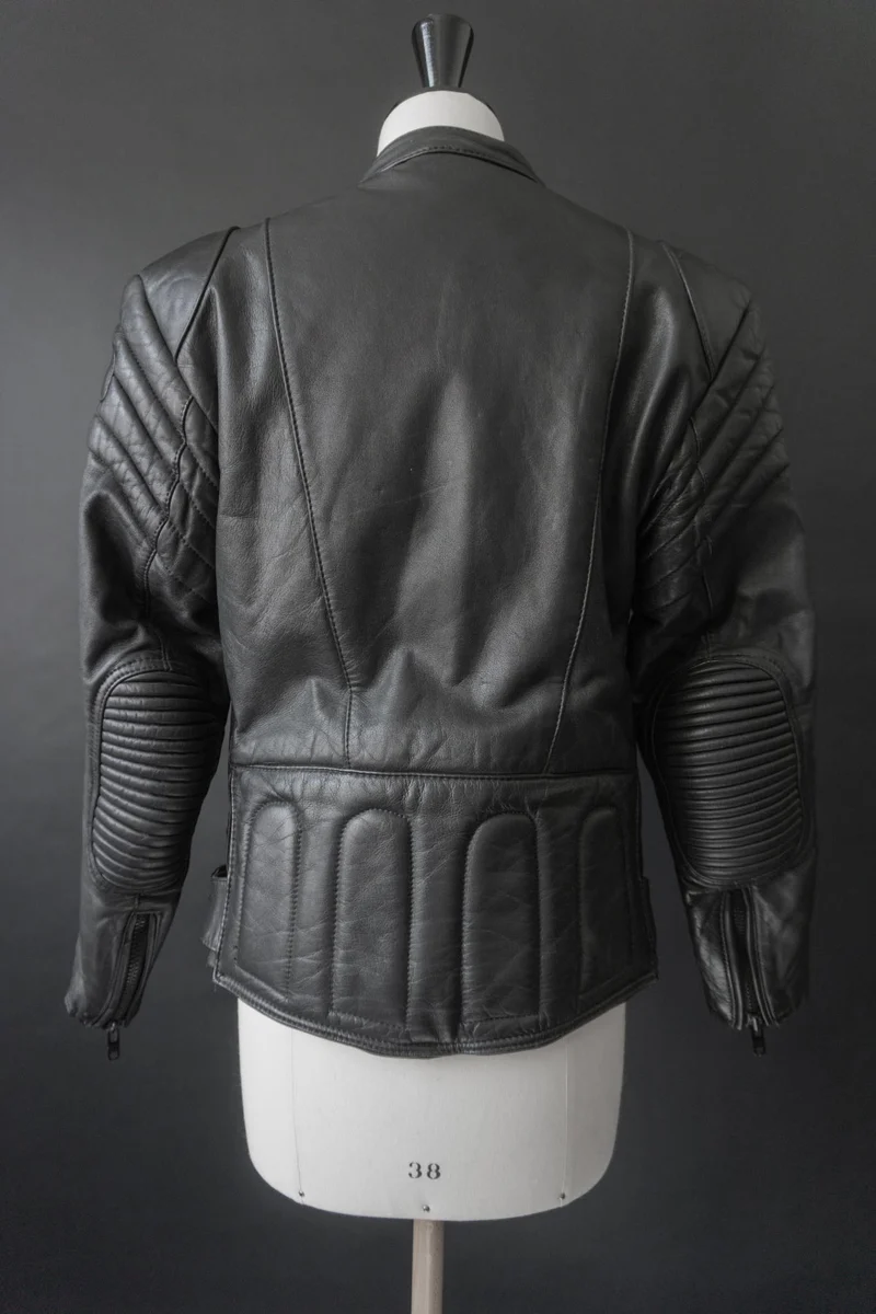 Vintage Biker-Lederjacke, Schwarz Protektoren, S–M