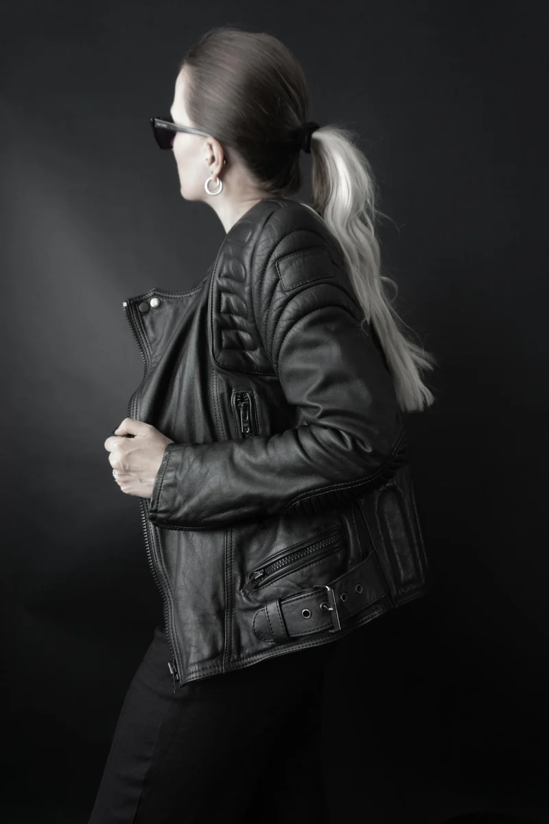Vintage Biker-Lederjacke, Schwarz Protektoren, S–M