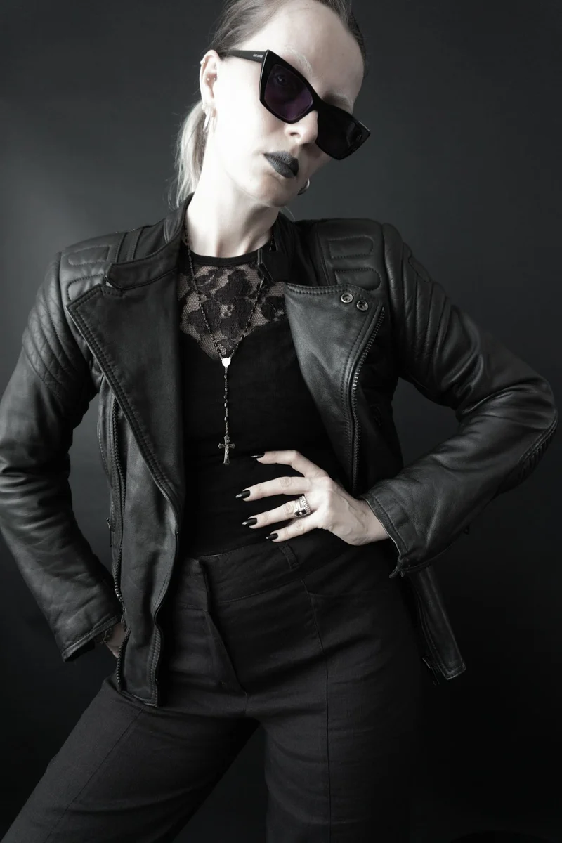 Vintage Biker-Lederjacke, Schwarz Protektoren, S–M