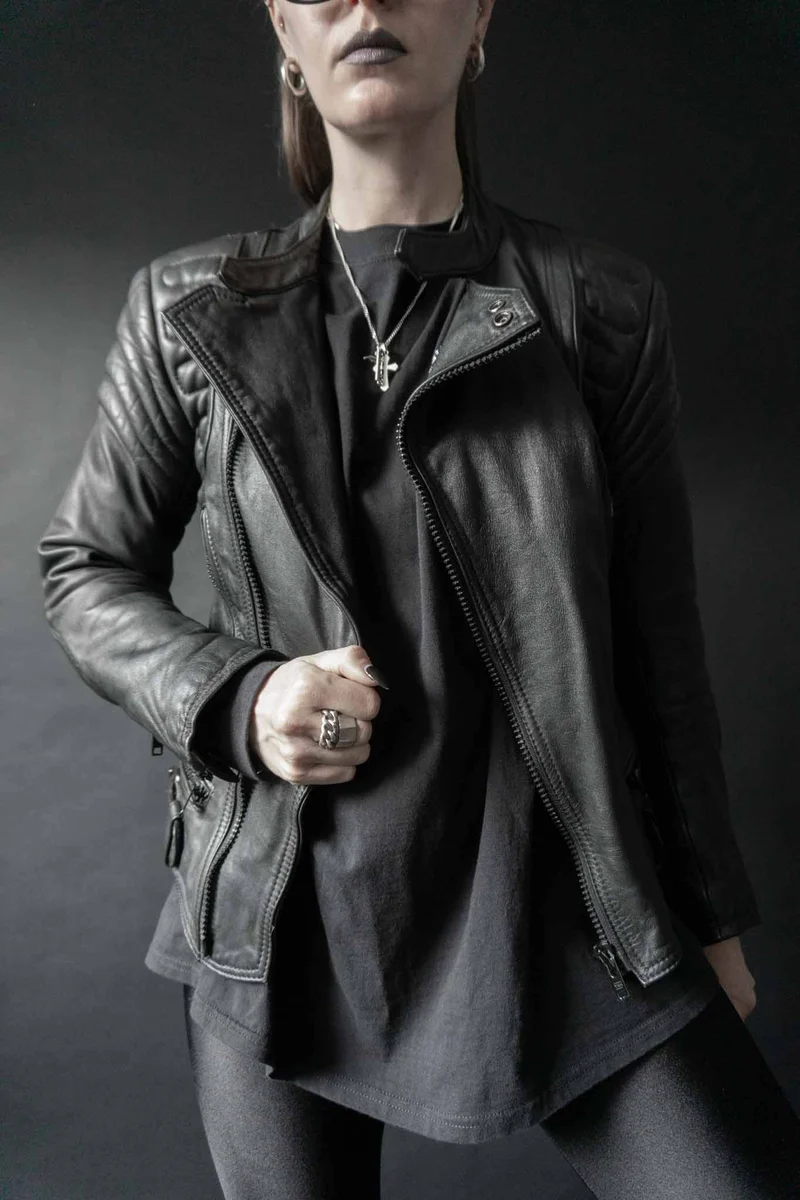 Vintage Biker-Lederjacke, Schwarz Protektoren, S–M