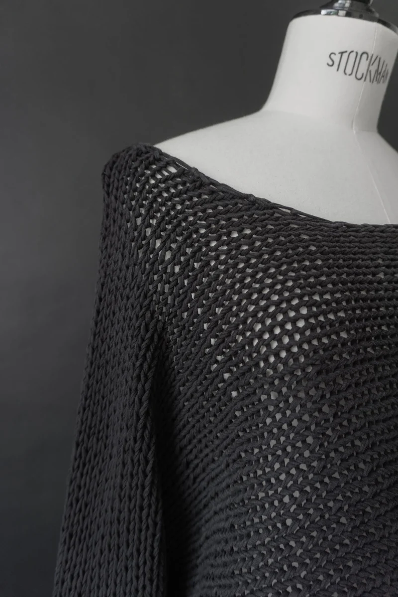 Vintage Pullover, Schwarz Baumwolle Grobstrick, S–L