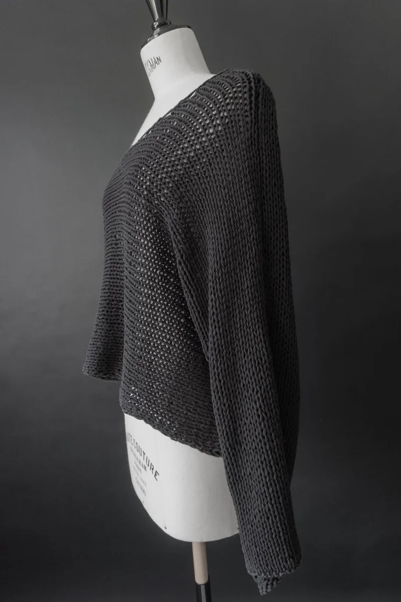 Vintage Pullover, Schwarz Baumwolle Grobstrick, S–L