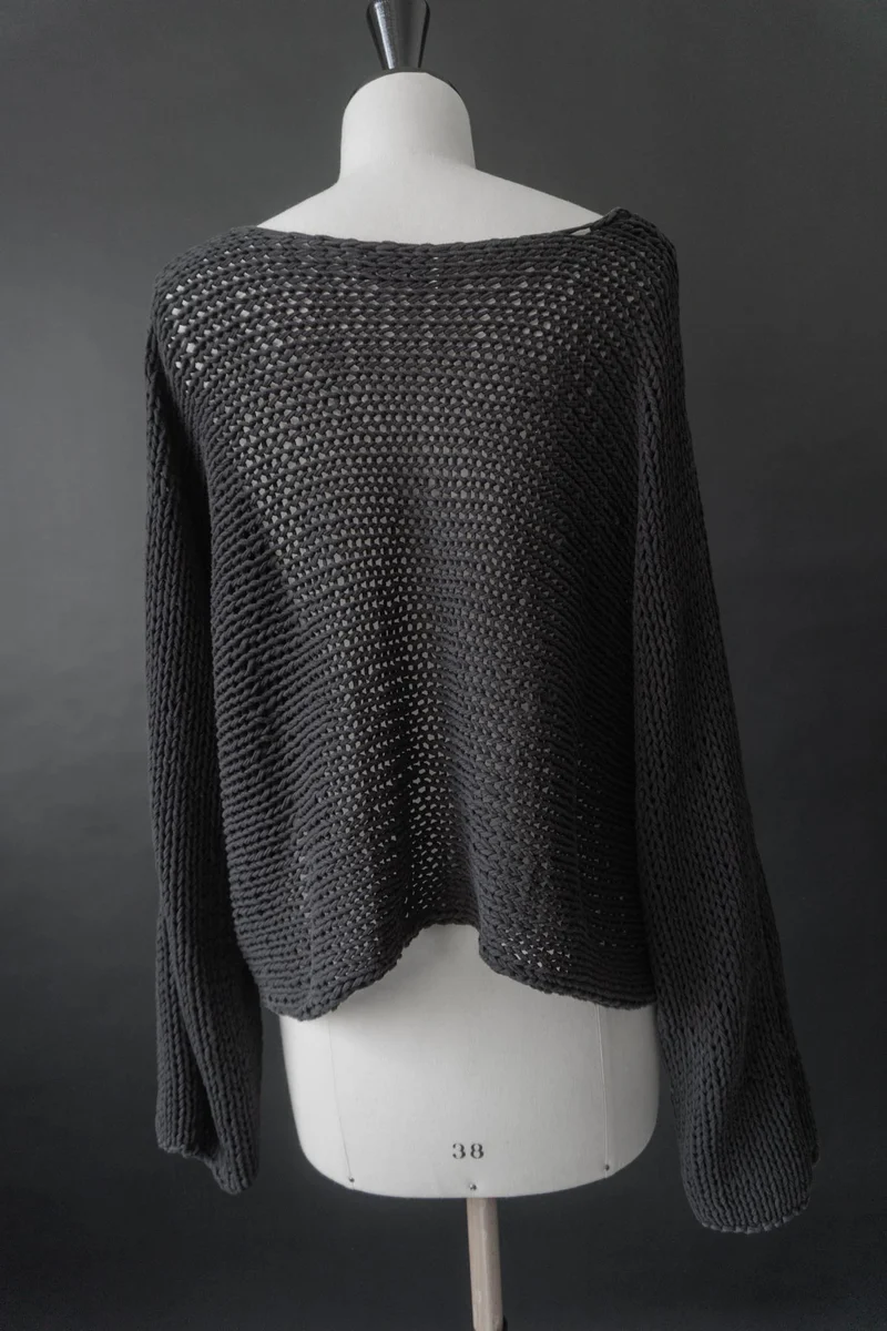 Vintage Pullover, Schwarz Baumwolle Grobstrick, S–L