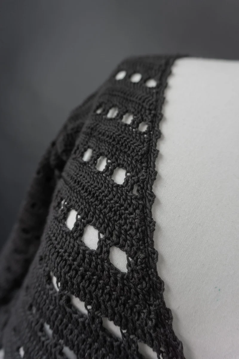 Vintage Pullover, Schwarz Häkel Baumwolle, XS–M