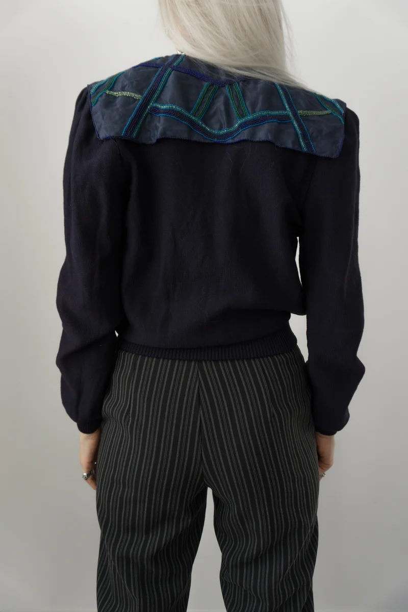 Pullover Navy Perlen Seide Wolle S