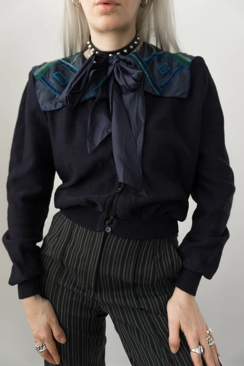 Pullover Navy Perlen Seide Wolle S