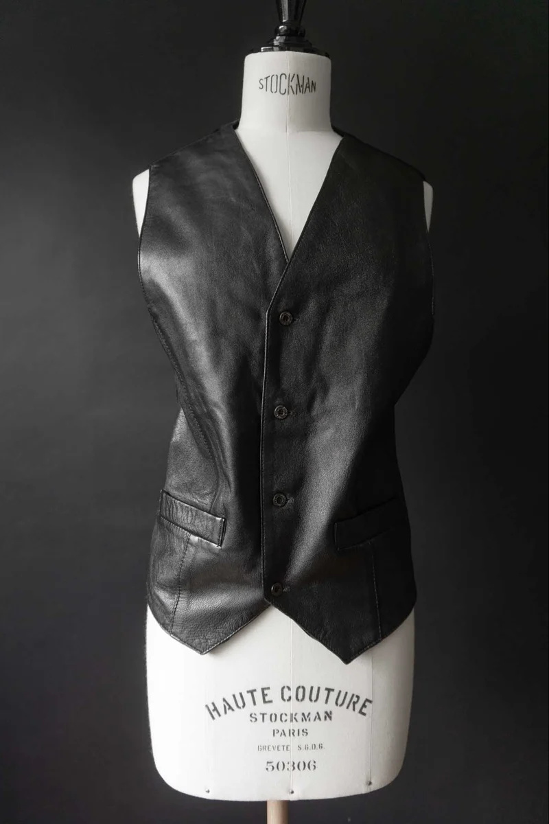 Vintage Lederweste, Schwarz, XL