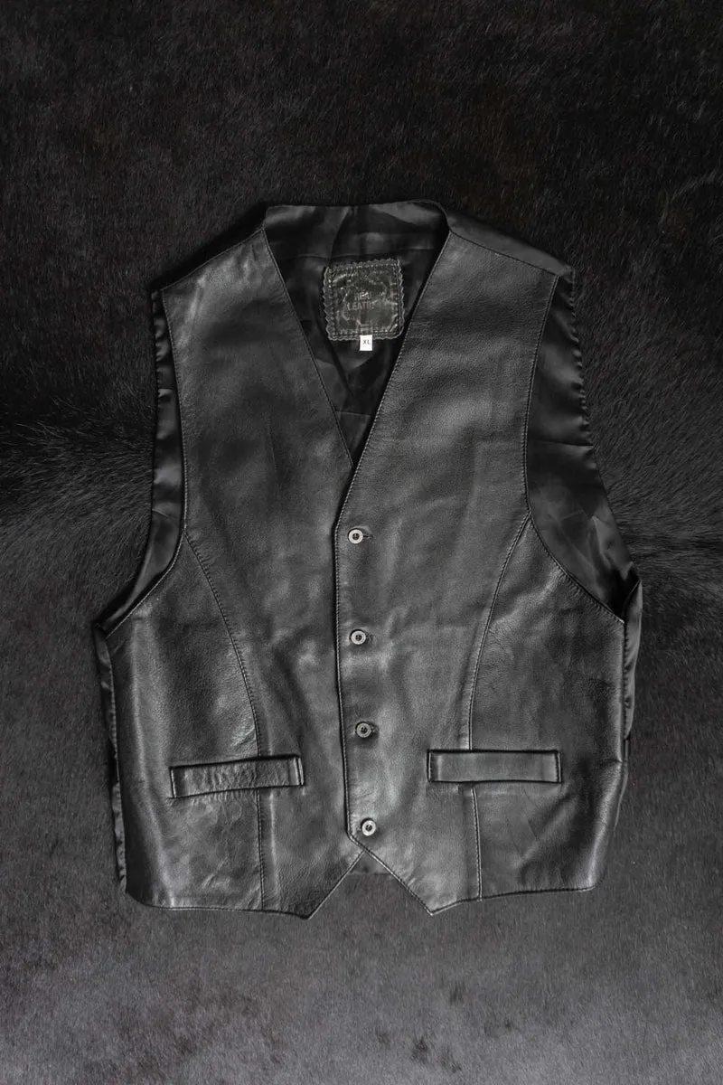 Vintage Lederweste, Schwarz, XL