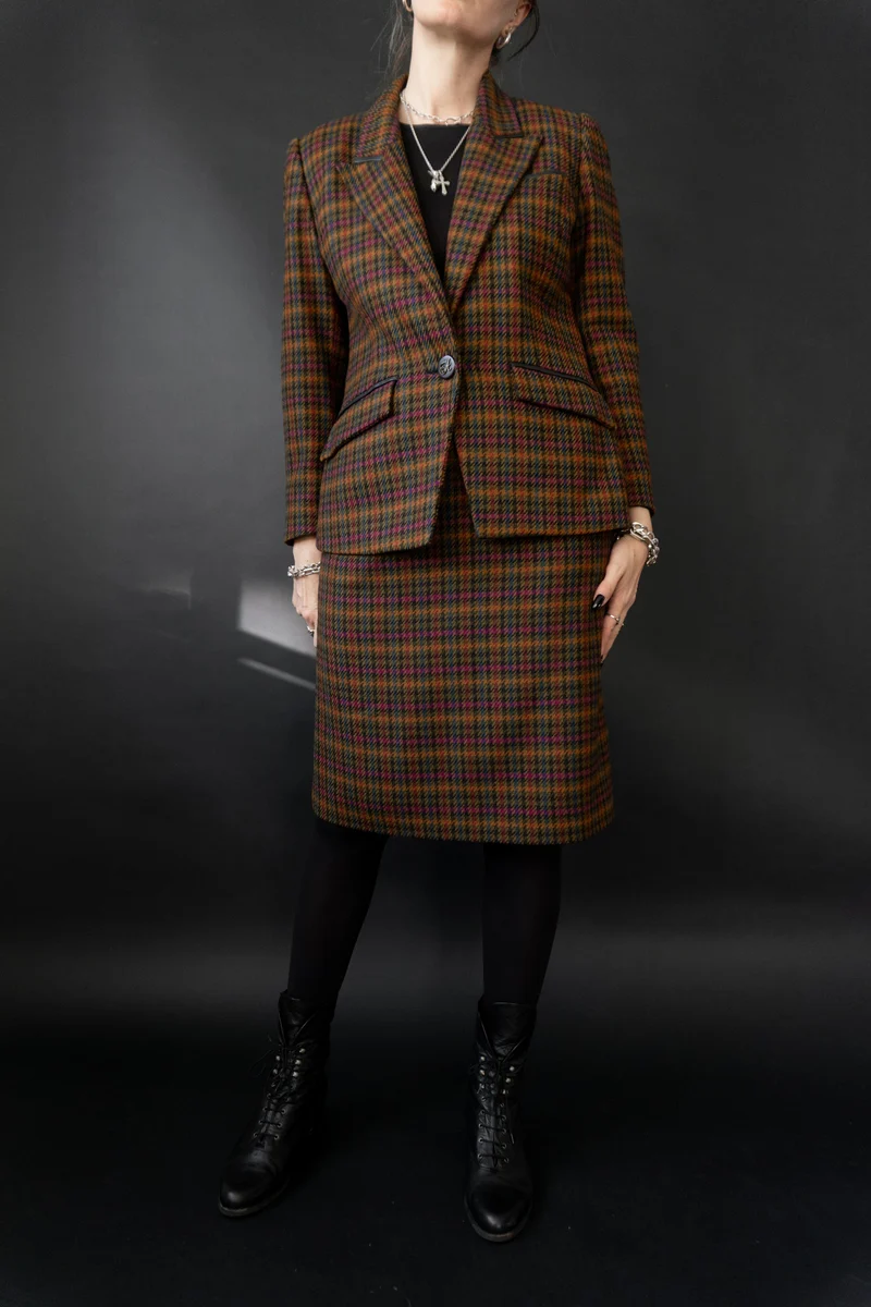 Vintage Hermes Paris Tweed Kostüm, M–L