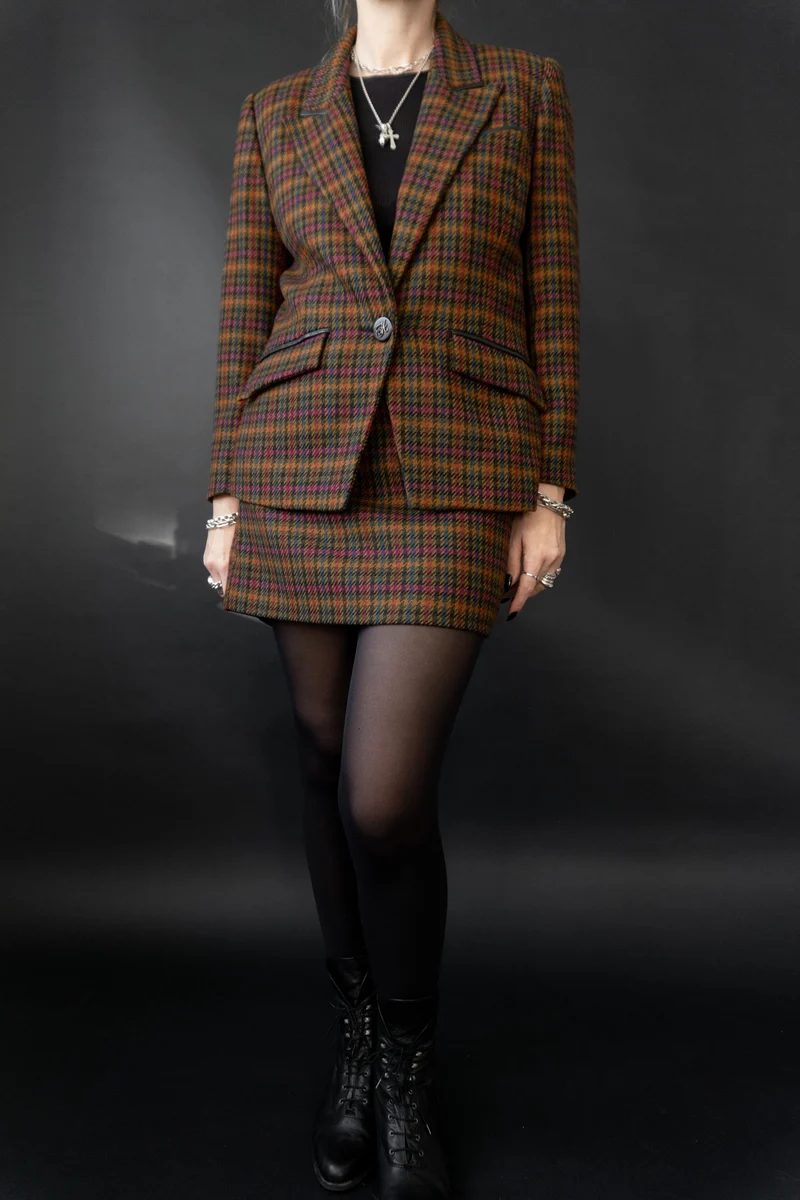 Vintage Hermes Paris Tweed Kostüm, M–L