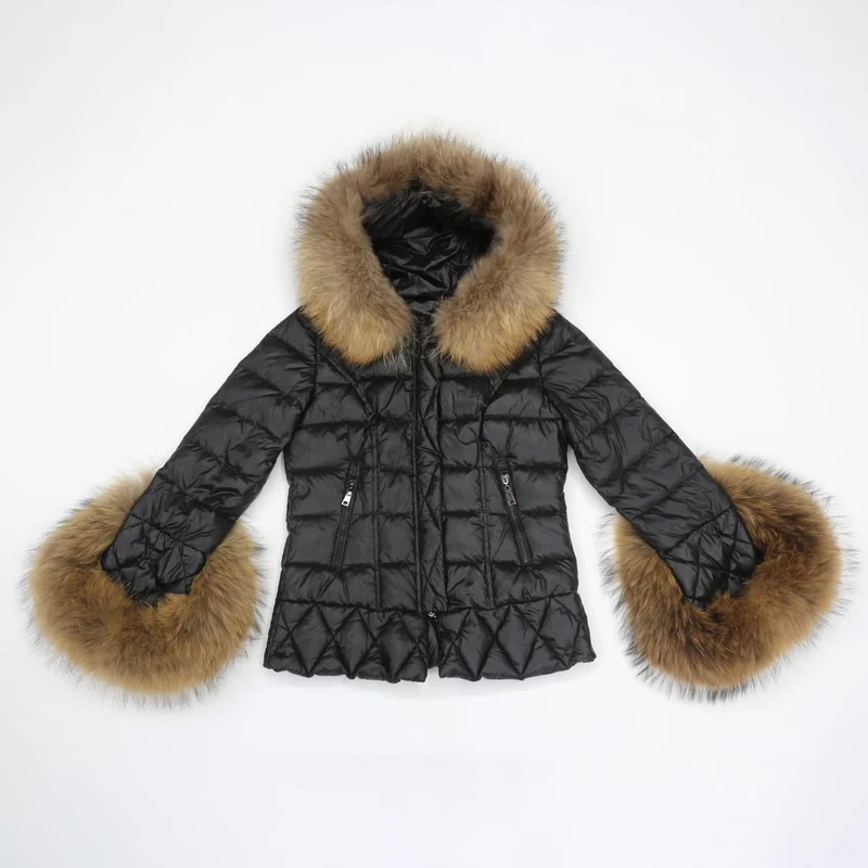 Padded Coat With Fox Fur Cuffs And Hood