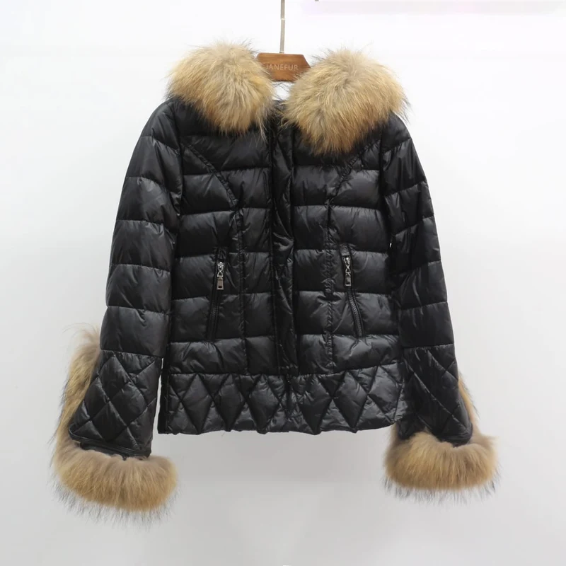 Padded Coat With Fox Fur Cuffs And Hood