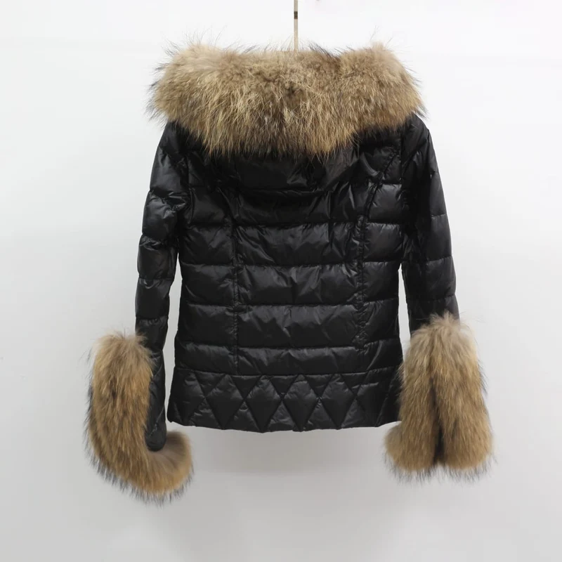 Padded Coat With Fox Fur Cuffs And Hood
