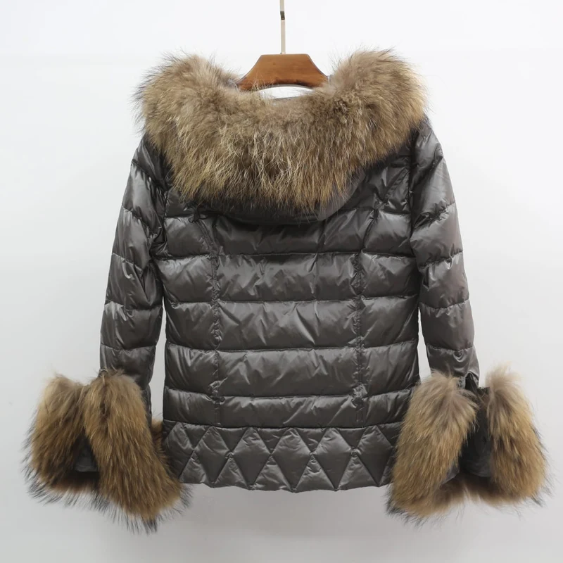 Padded Coat With Fox Fur Cuffs And Hood