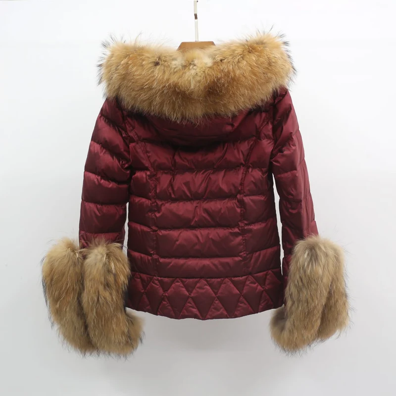 Padded Coat With Fox Fur Cuffs And Hood