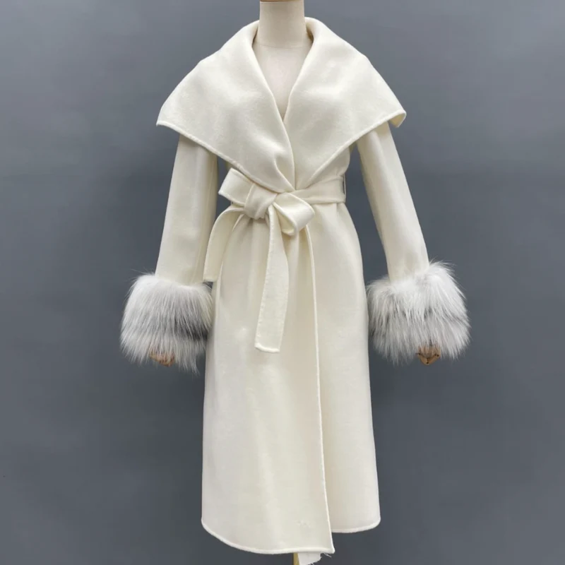 Wool Coat with Fur Cuffs