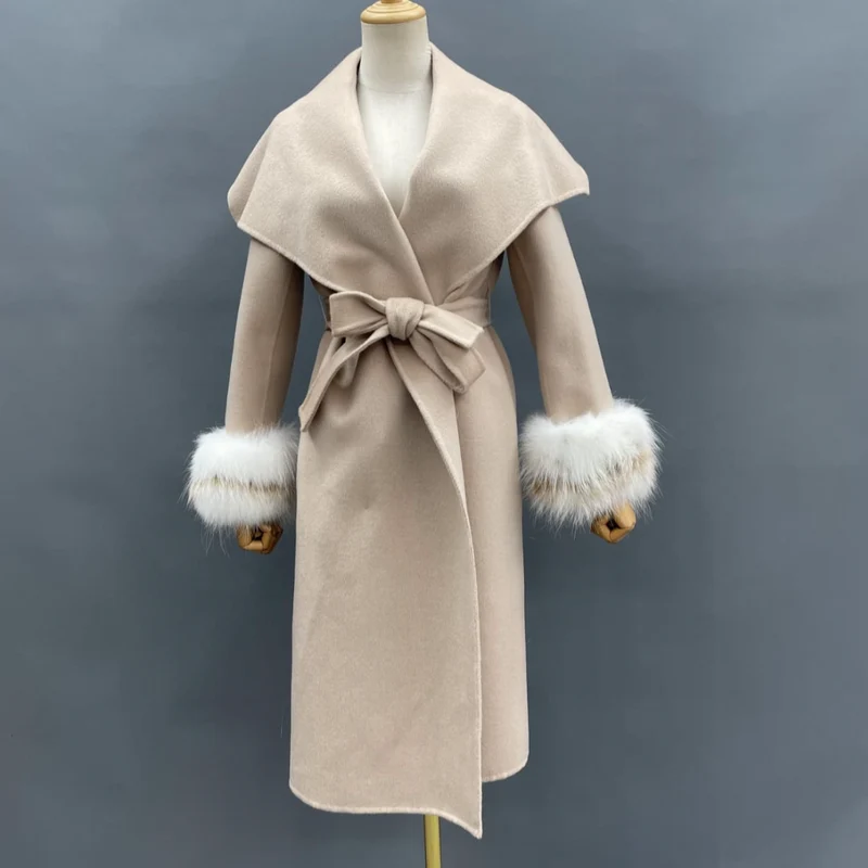 Wool Coat with Fur Cuffs