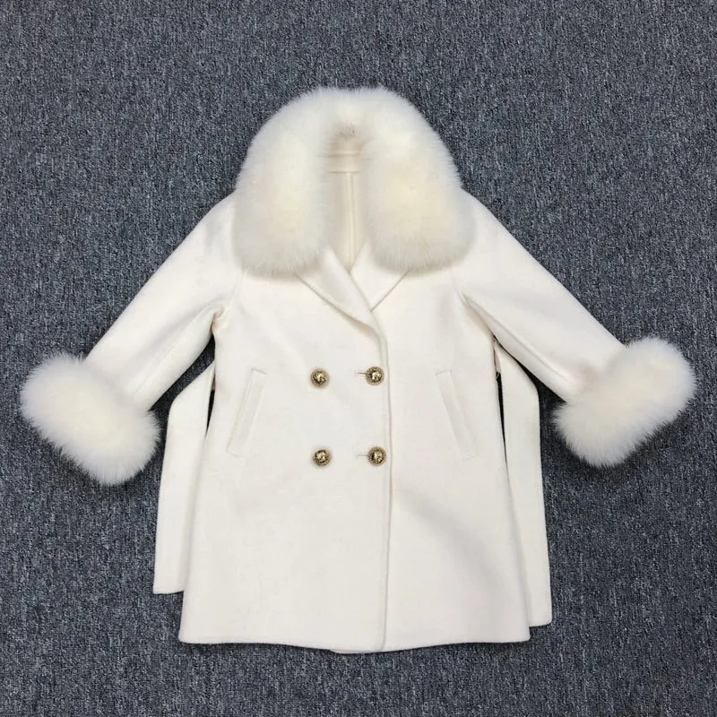 Childrens White Fox Fur Long Coat