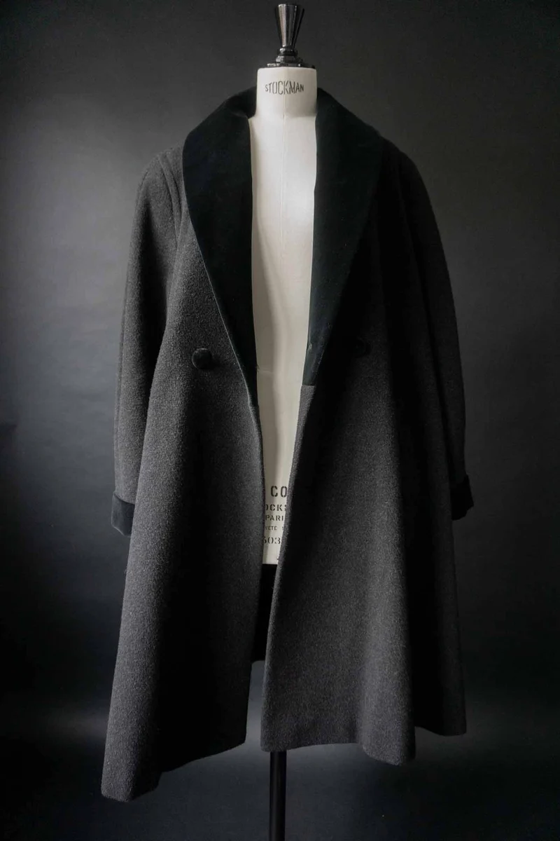 Vintage Wollmantel mit Samt-Schalkragen, M–L