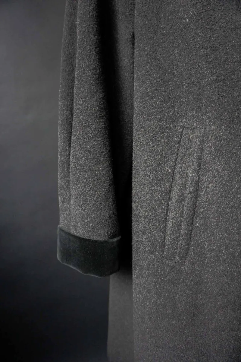 Vintage Wollmantel mit Samt-Schalkragen, M–L