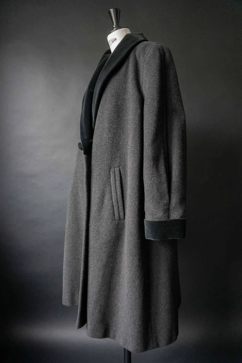 Vintage Wollmantel mit Samt-Schalkragen, M–L