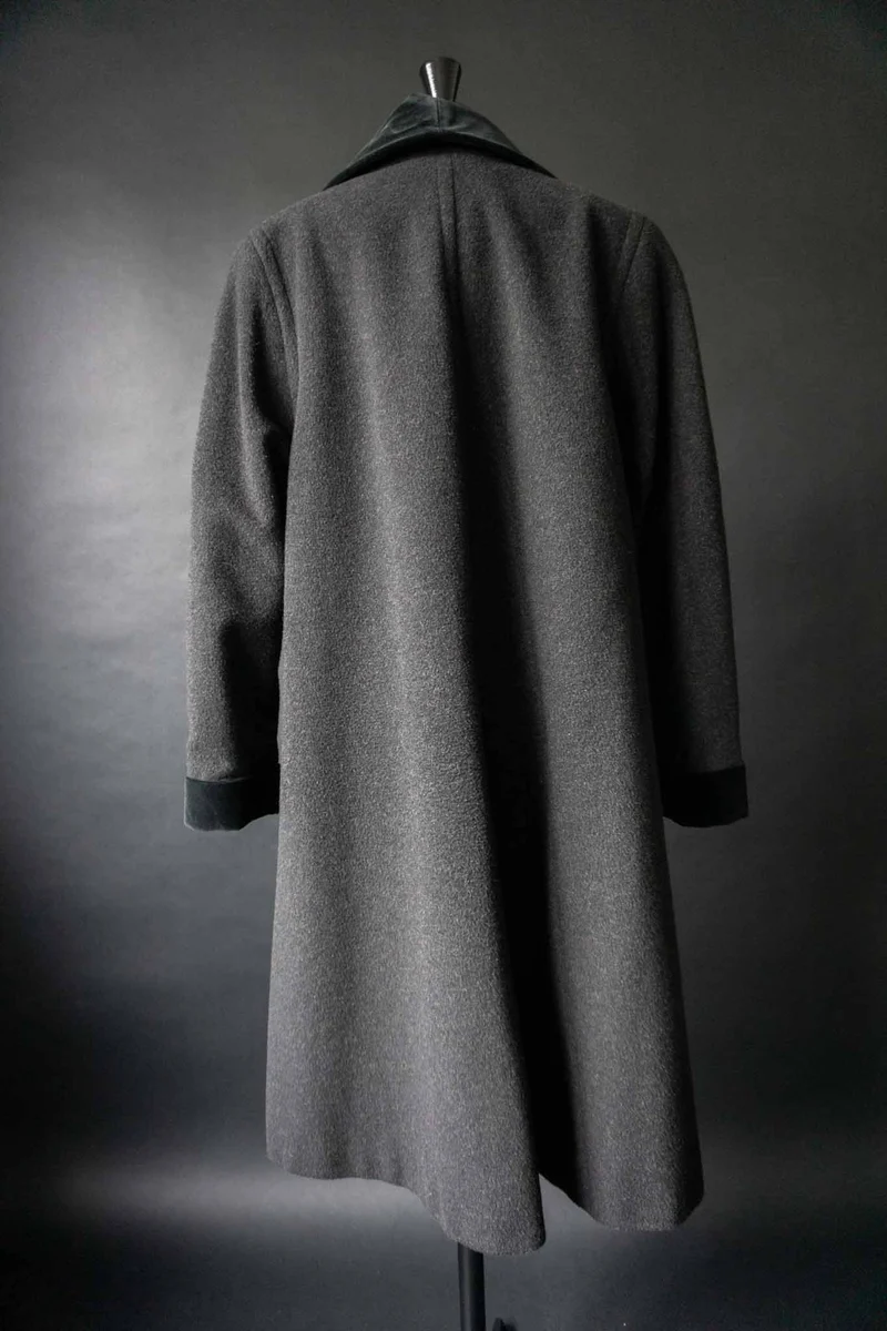 Vintage Wollmantel mit Samt-Schalkragen, M–L