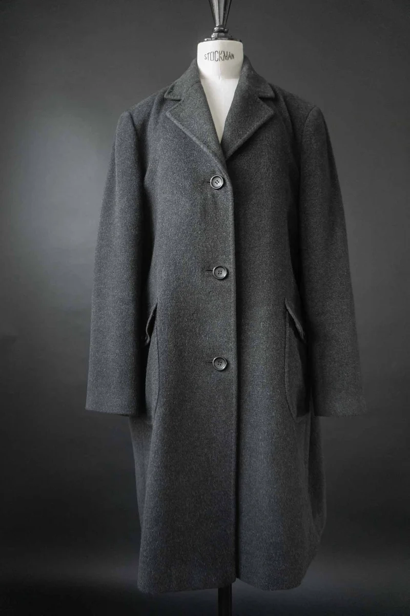 Vintage Angora-Wollmantel – Dunkelgrau, Minimalistisch, Zeitlos, M–L