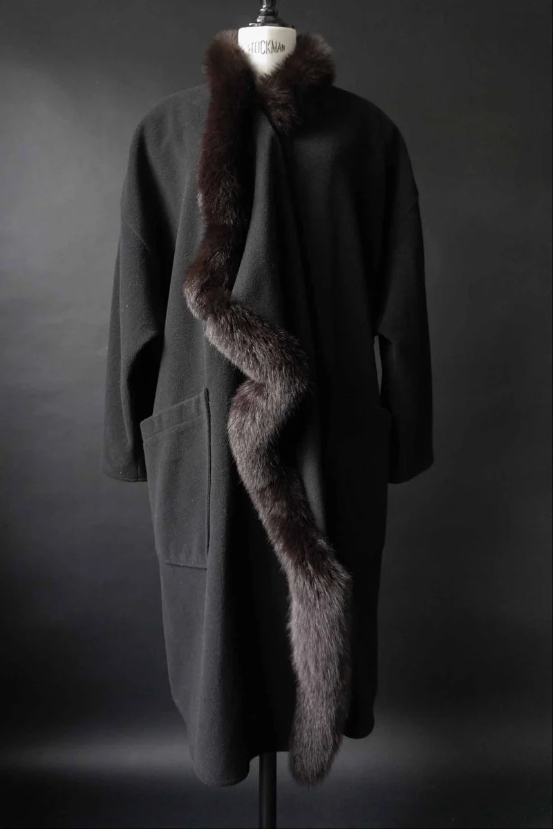 Vintage Wollmantel mit Fake-Fur-Besatz, L–XXL