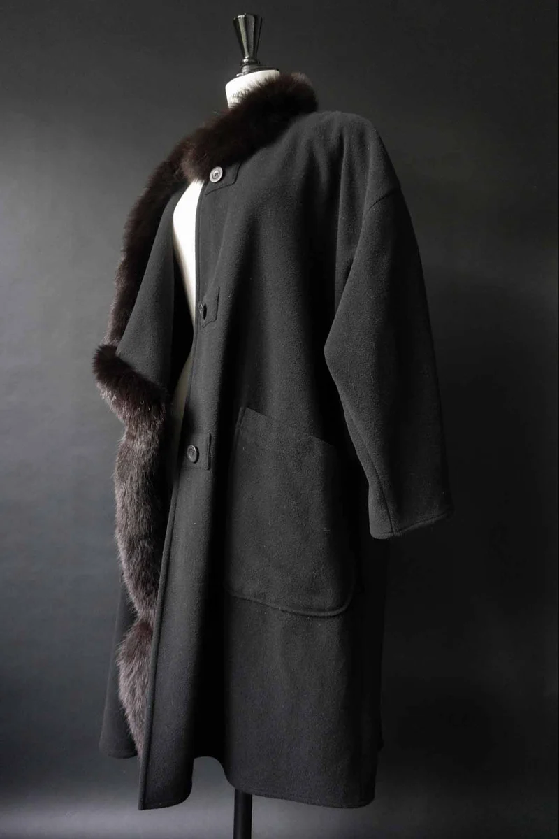 Vintage Wollmantel mit Fake-Fur-Besatz, L–XXL
