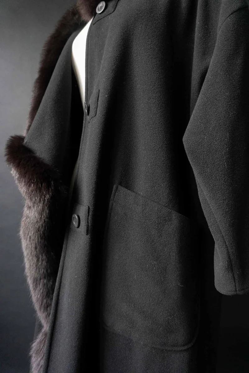 Vintage Wollmantel mit Fake-Fur-Besatz, L–XXL
